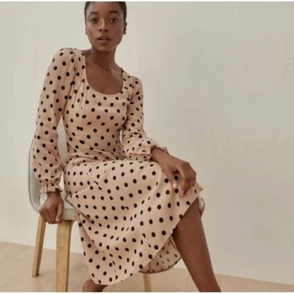 NWT Reformation Woodstock Midi Pink Ibiza Dress Dots Size 0 - Picture 3 of 11